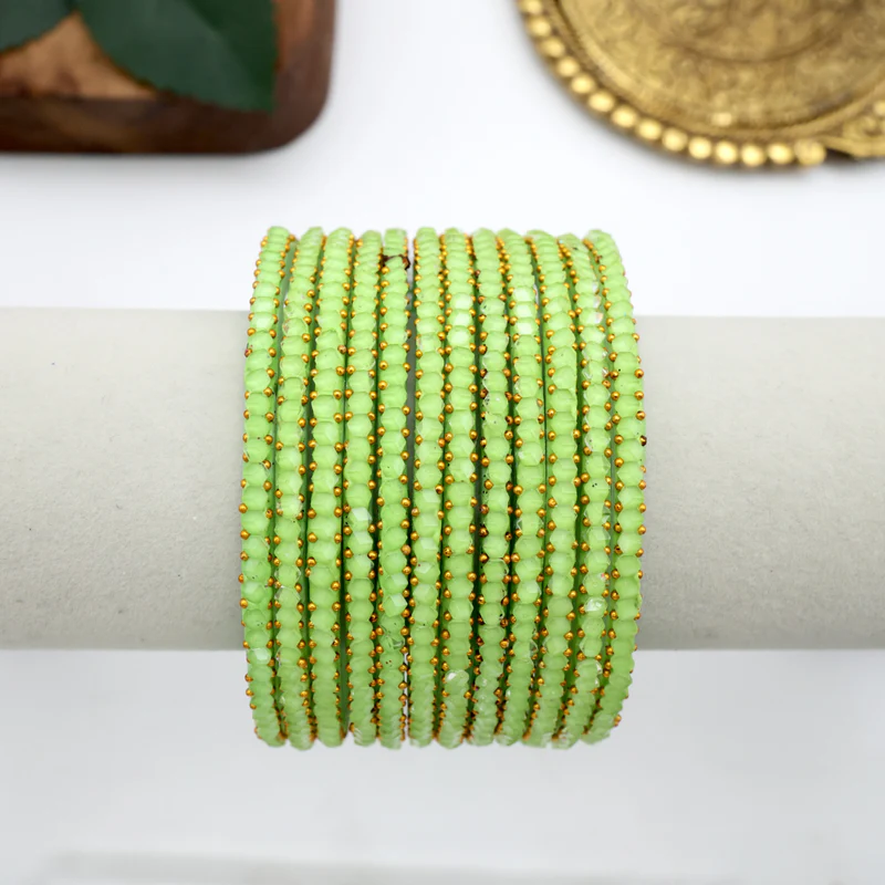 Diamond Crystal Cut Glass Bangles – Neon Green